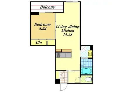 55-1ウラヤス(1LDK/3階)の間取り写真