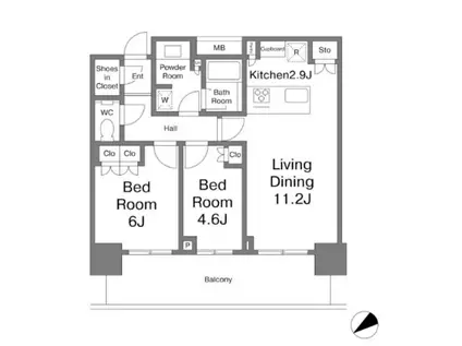 BRILLIA TOWER 浜離宮(2LDK/20階)の間取り写真