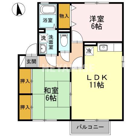 エスポワールくるり(2LDK/1階)の間取り写真
