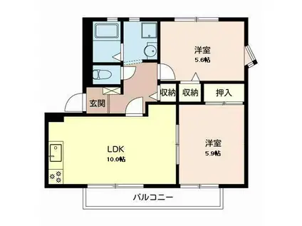 ブラウンヒルズ東山B棟(2LDK/2階)の間取り写真