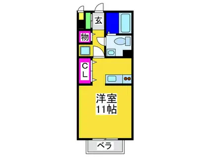 ハイツウグイスB棟(ワンルーム/2階)の間取り写真