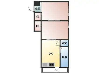 駒ヶ林シーサイドハイツ(2DK/2階)の間取り写真