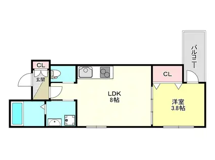 アーバンヴィラ平野(1LDK/3階)の間取り写真