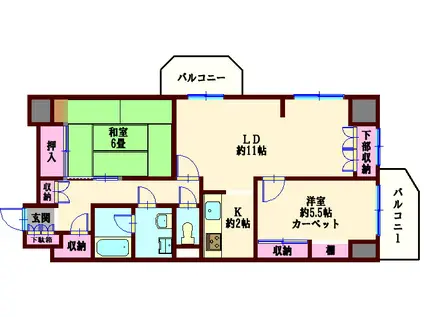 シャンボール三田(2LDK/6階)の間取り写真
