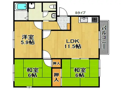 ソレイユ・サガンC棟(3LDK/1階)の間取り写真