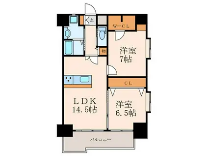 ONE PROJECT三萩野(2LDK/11階)の間取り写真