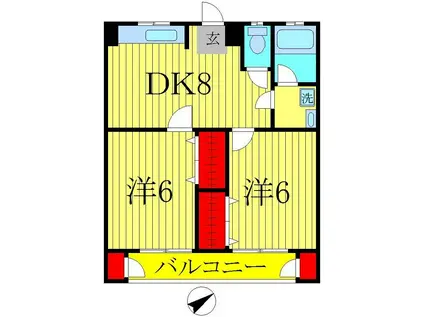 ヴィラージュ新鎌ヶ谷(2DK/3階)の間取り写真
