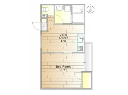 柿の木坂レジデンス(1DK/2階)の間取り写真