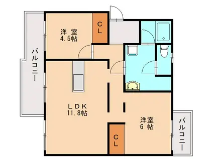 東福間団地11000棟(2LDK/3階)の間取り写真