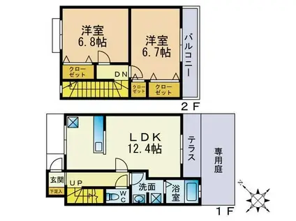 パピヨン若久(2LDK/1階)の間取り写真