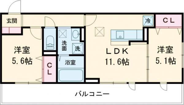 アゼリア水前寺(2LDK/1階)の間取り写真