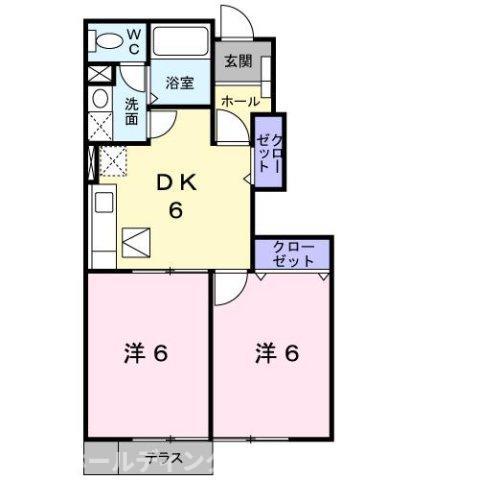 ヴィラプラシード(2DK/1階)の間取り写真