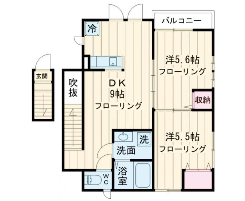 クアルティエーレ四ツ谷 B(2DK/2階)の間取り写真