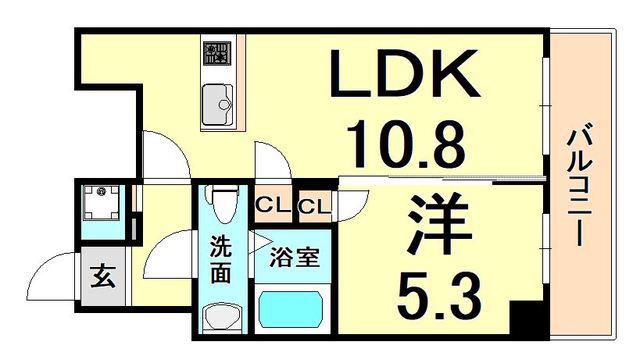 エス・キュート尼崎II(1LDK/11階)の間取り写真