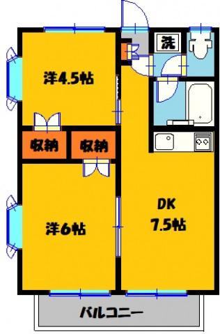 コーポサンシャインII(2DK/2階)の間取り写真