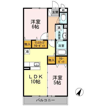 ウエスト・アンソレイユ(2LDK/2階)の間取り写真
