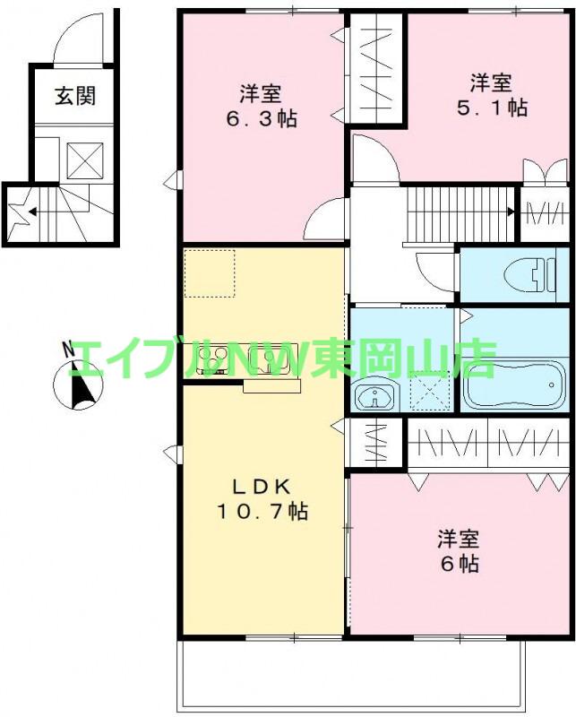 ユアメゾン益野 A(3LDK/2階)の間取り写真
