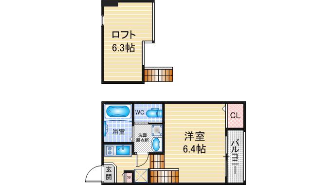 ハーモニーテラス金屋II(1SK/2階)の間取り写真