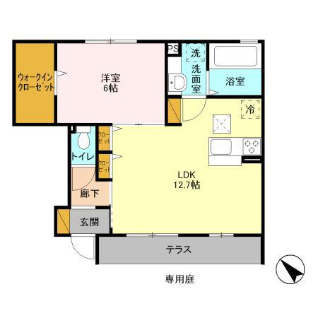 クオーレ雨ヶ谷(1LDK/1階)の間取り写真