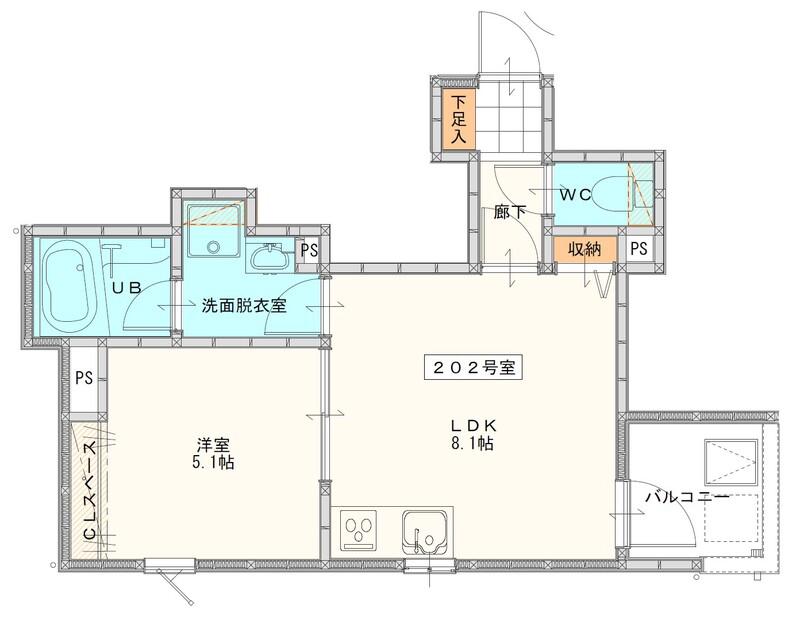 LA KASA野中町(1LDK/3階)の間取り写真
