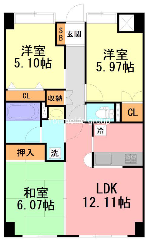 コスモリード本厚木(3LDK/9階)の間取り写真