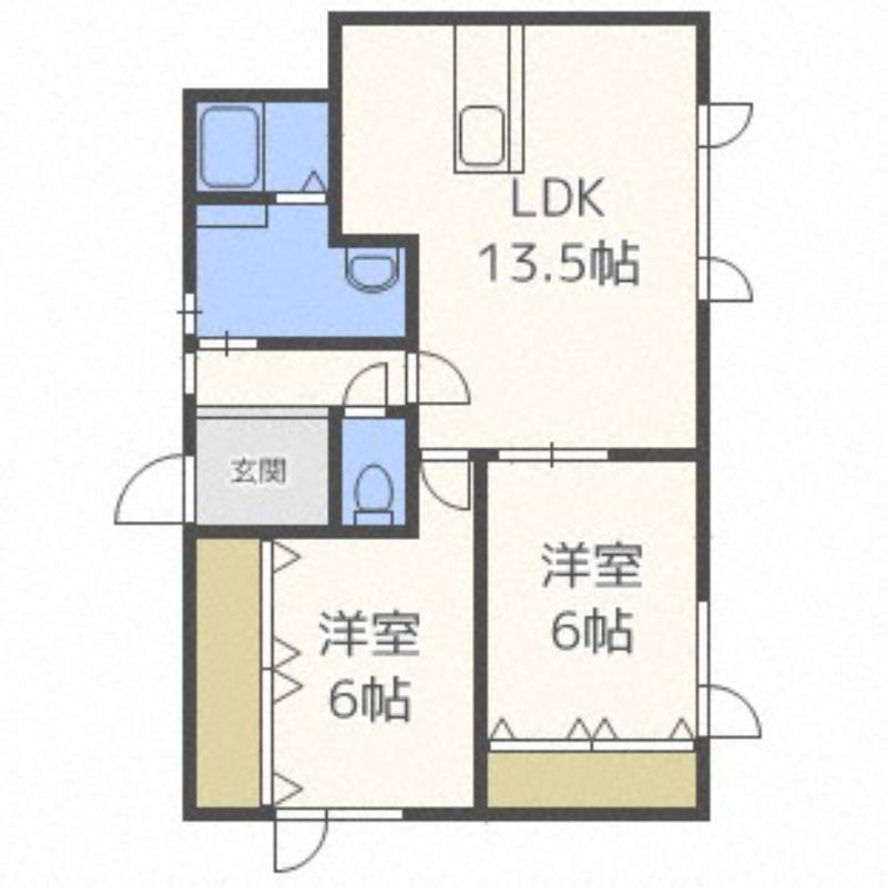 ディーセント川沿(2LDK/1階)の間取り写真