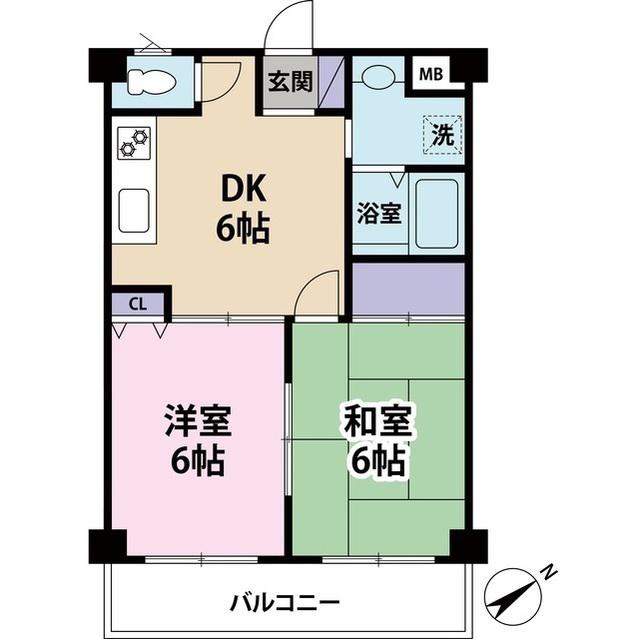 グランディール22(2DK/2階)の間取り写真