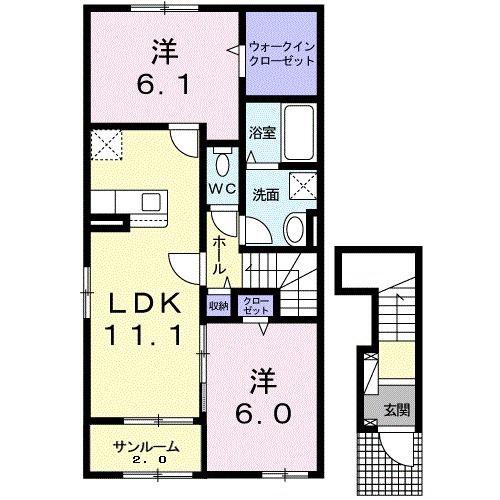 ゼフィールA(2LDK/2階)の間取り写真