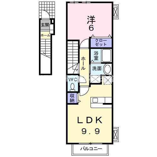 ソラティーオ(1LDK/2階)の間取り写真