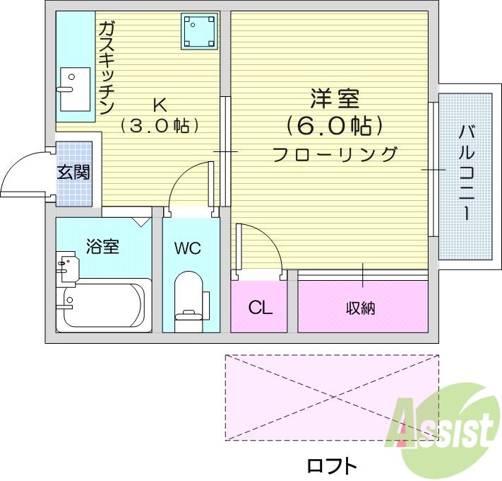 霊屋第二コーポナバタ(1K/2階)の間取り写真