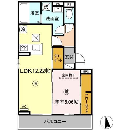 セジュールちさと V(1LDK/2階)の間取り写真