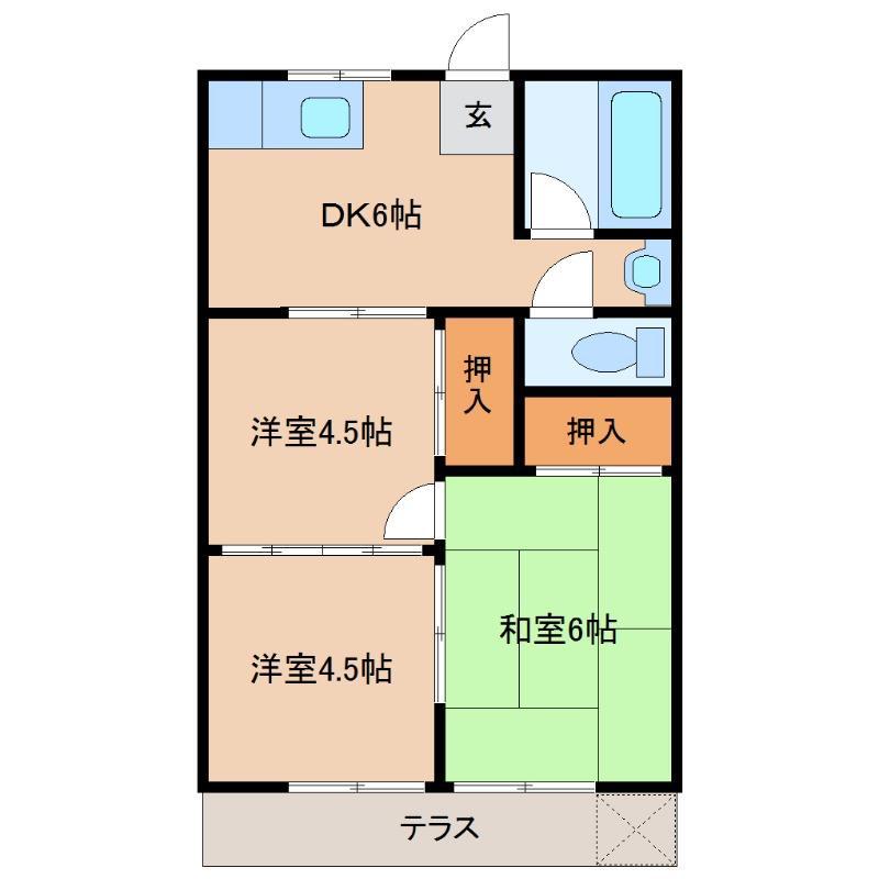 長友コーポ(3DK/1階)の間取り写真