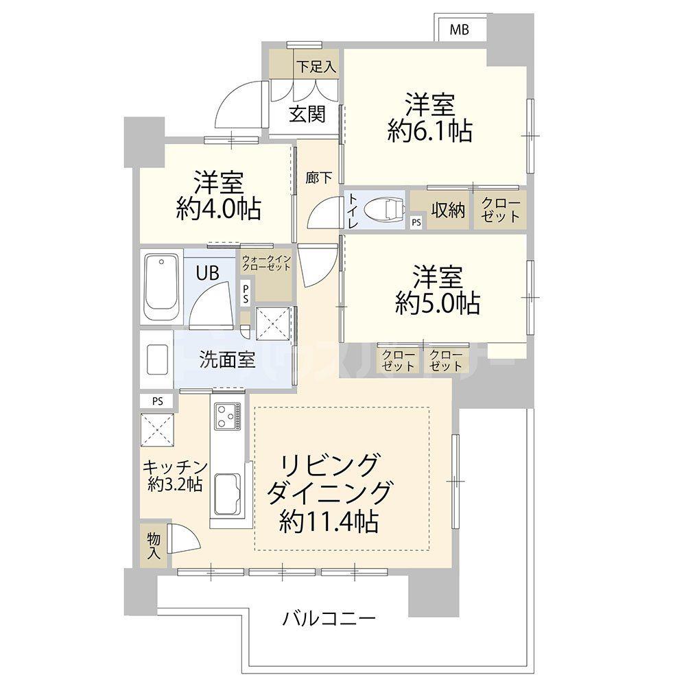 イニシア金町(3LDK/3階)の間取り写真
