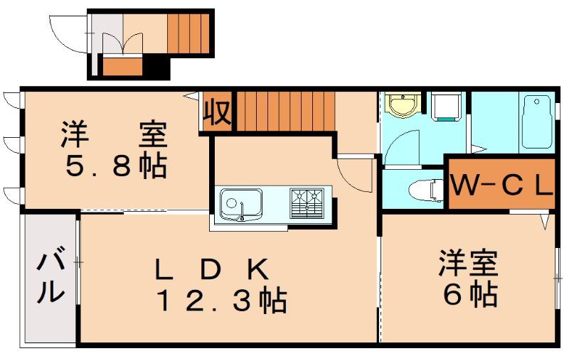 ソレアード糸島(2LDK/2階)の間取り写真