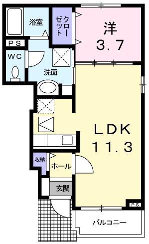 サンワハイツ・F(1LDK/1階)の間取り写真