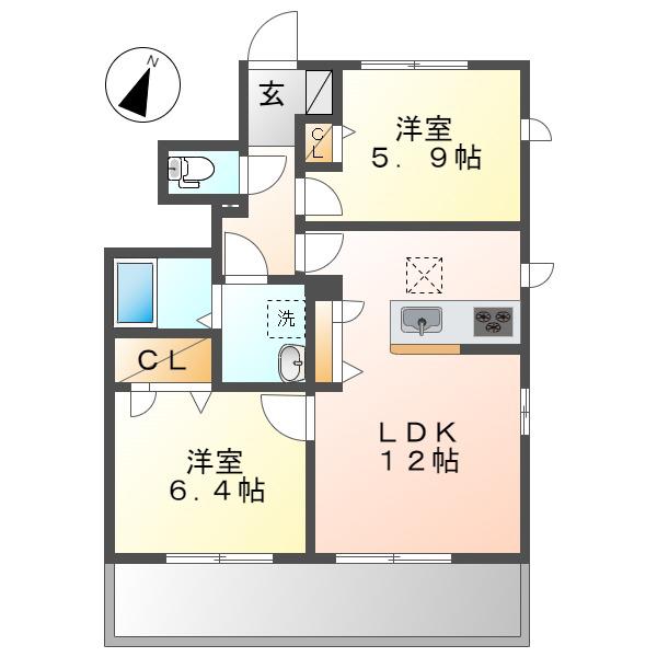 フェリシード(2LDK/1階)の間取り写真