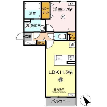 DーROOM N(1LDK/2階)の間取り写真