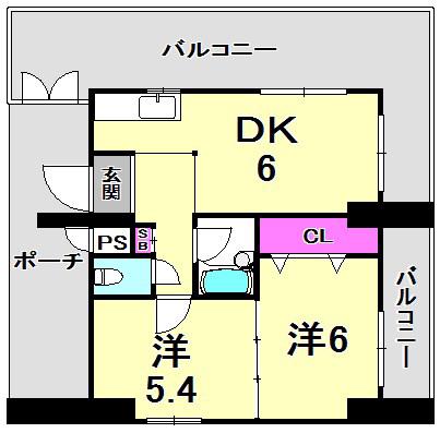 シティライフ坂口通(2DK/4階)の間取り写真