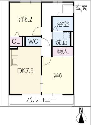 グリンデルワルト(2DK/1階)の間取り写真