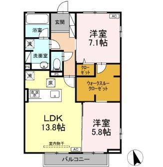 グランディール(2LDK/1階)の間取り写真