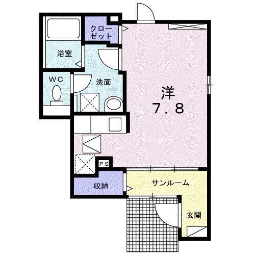 ブレスサイドヒルズH(ワンルーム/1階)の間取り写真