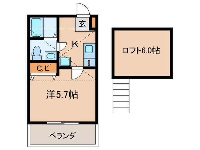 BELLAVISTA武蔵中原(1K/2階)の間取り写真