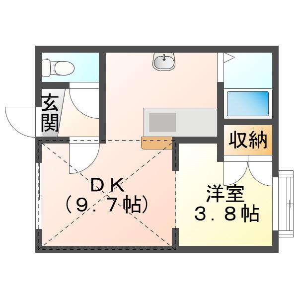 レインボーハウス明野新町NO.11(1DK/2階)の間取り写真