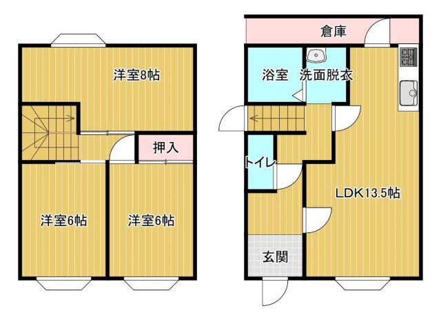光栄ハイツ C・D(3LDK/1階)の間取り写真