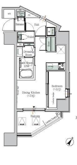 ONE ROOF RESIDENCE KIBA イースト(1DK/5階)の間取り写真