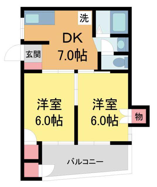 サンハイツ多田(2DK/1階)の間取り写真