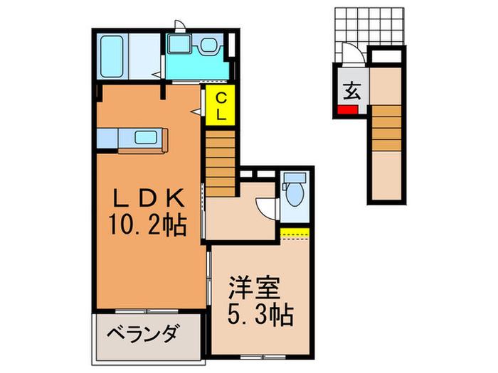 ラ・フォート月夜田(1LDK/2階)の間取り写真