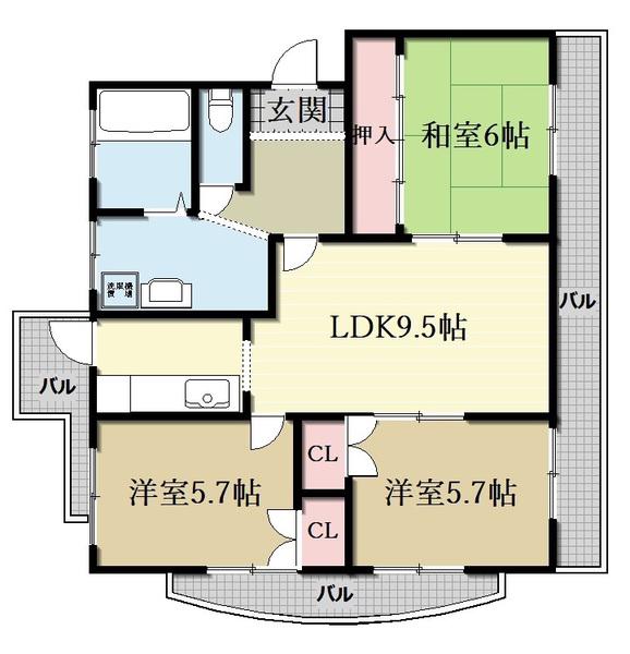 バジェ牛山(3LDK/2階)の間取り写真