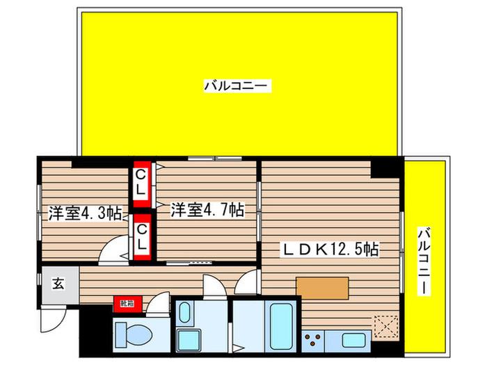 パンジー豆田(2LDK/4階)の間取り写真