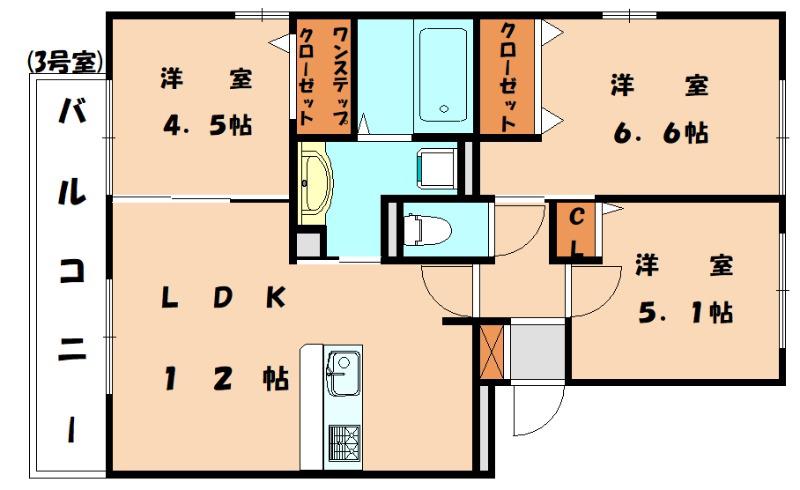 セジュール三代(3LDK/3階)の間取り写真